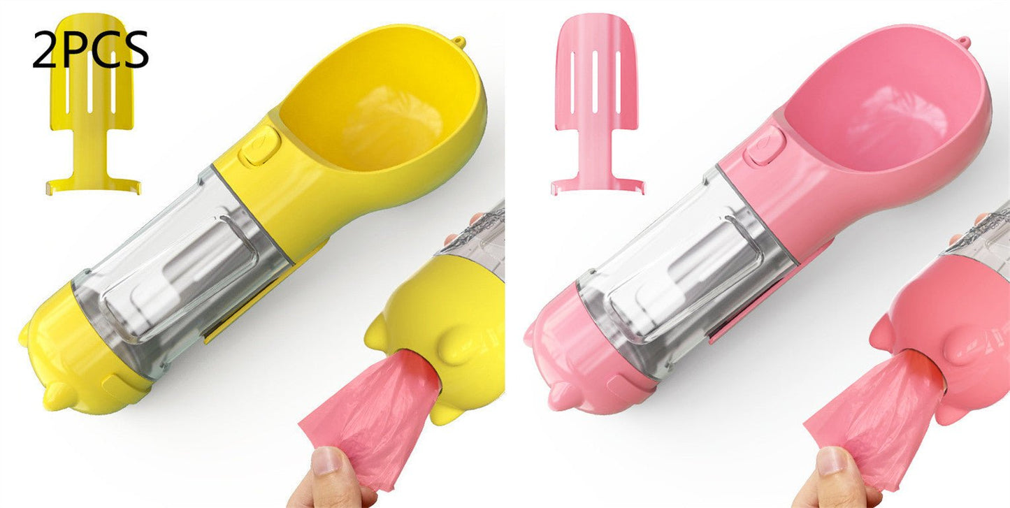 Pet Water Bottle Feeder Bowl Garbage Bag Storage Portable Pet Outdoor Travel 3 In 1 Dog Water Bottle - Expo GYellow 2pcs pink300ml0