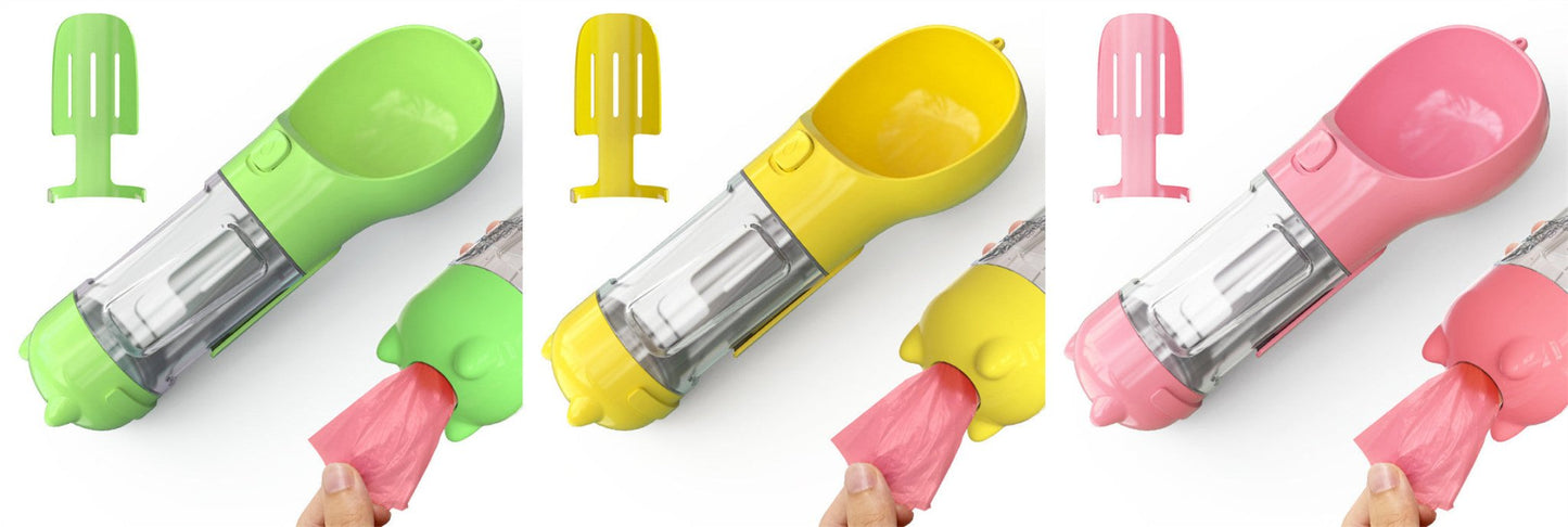 Pet Water Bottle Feeder Bowl Garbage Bag Storage Portable Pet Outdoor Travel 3 In 1 Dog Water Bottle - Expo GGreen pink yellow300ml0