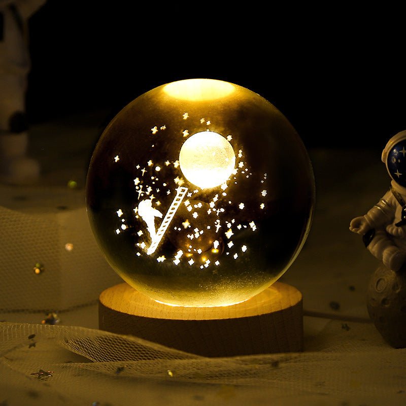 Luminous Starry Sky And Planets Moon Moon Crystal Ball Small Night Lamp Projection Ambience Light Creative Gift New Strange Gift - Expo GSolid Wood Lamp HolderLanding on the Moon 6CM0