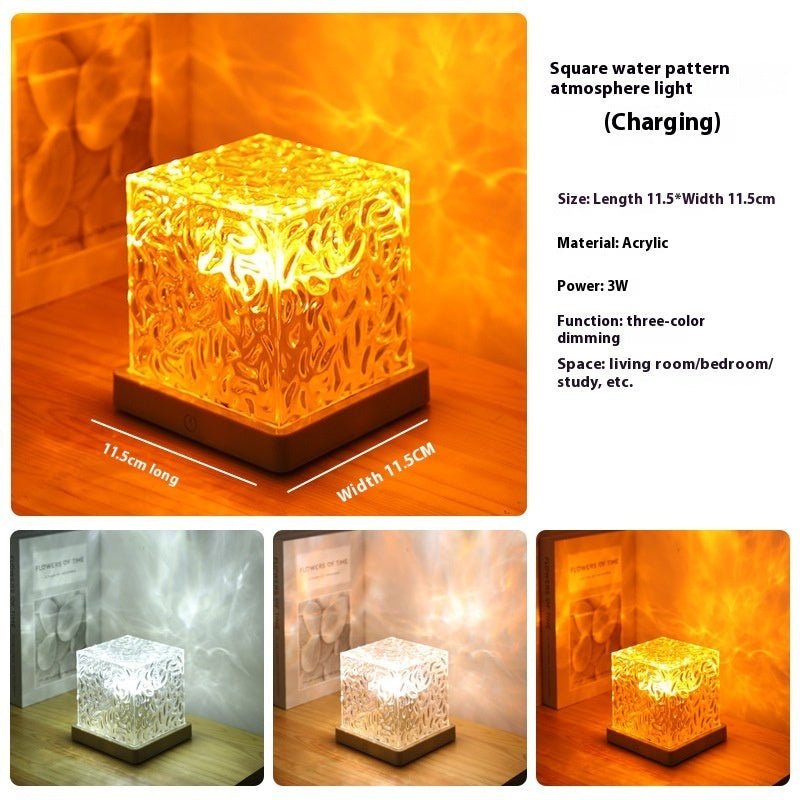 LED Water Ripple Ambient Night Light USB Rotating Projection Crystal Table Lamp RGB Dimmable Home Decoration 16 Color Gifts - Expo GThree color plastic baseUSB0