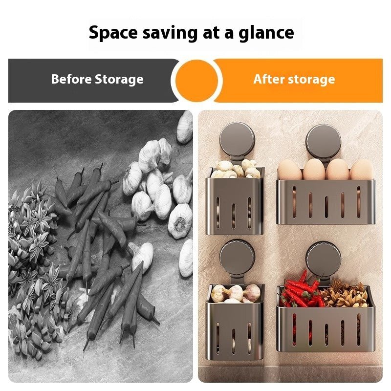 Onion, Ginger And Garlic Storage Box Wall - mounted Suction Cup Storage Rack - Expo GGray Small SizeOnion, Ginger And Garlic Storage Box Wall - mounted Suction