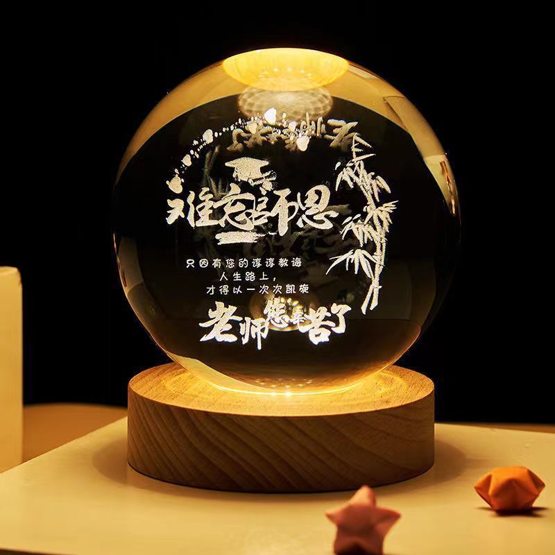 Luminous Starry Sky And Planets Moon Moon Crystal Ball Small Night Lamp Projection Ambience Light Creative Gift New Strange Gift - Expo GSolid Wood Lamp HolderUnforgettable Grace 6CM0