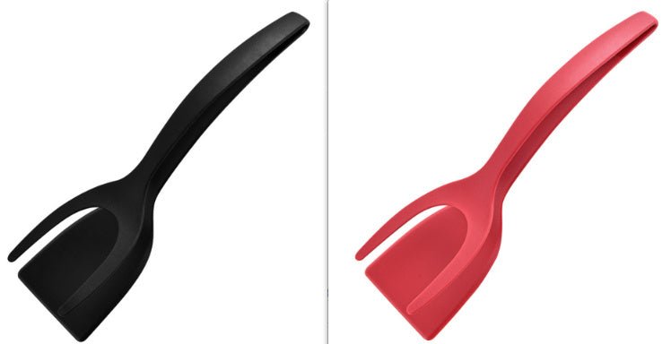 2 In 1 Grip And Flip Tongs Egg Spatula Tongs Clamp Pancake Fried Egg French Toast Omelet Overturned Kitchen Accessories - Expo GBlack and red0