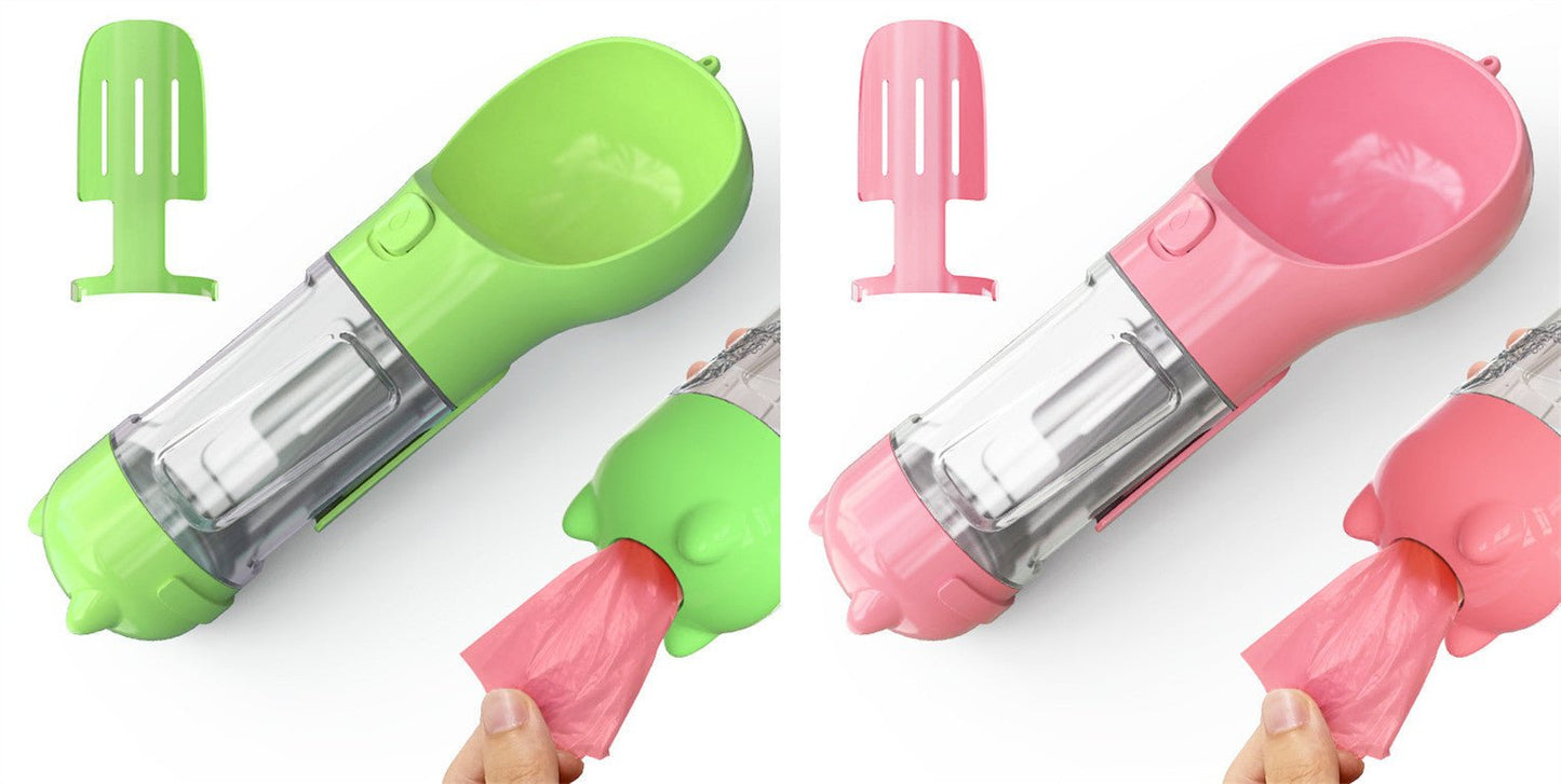 Pet Water Bottle Feeder Bowl Garbage Bag Storage Portable Pet Outdoor Travel 3 In 1 Dog Water Bottle - Expo GGreen pink pcs300ml0