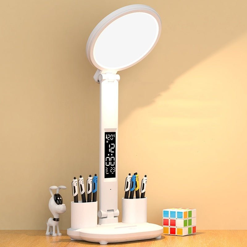 LED Clock Table Lamp USB Chargeable Dimmable Desk Lamp Plug - in LED Fan Light Foldable Eye Protection Reading Night Light - Expo GPen holder 2000capacity0