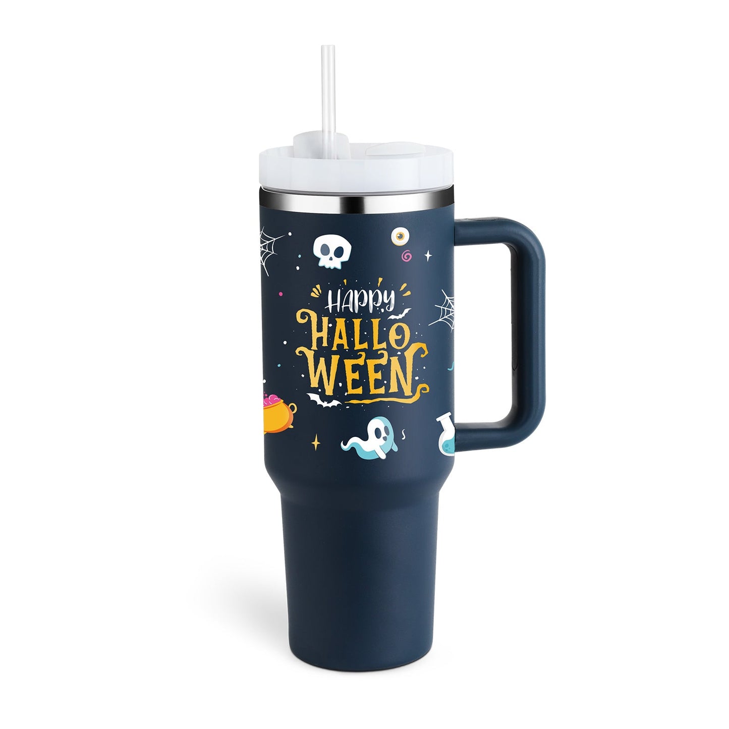 40 Oz Tumbler With Handle Straw Insulated, Stainless Steel Spill Proof Vacuum Coffee Cup Tumbler With Lid Tapered Mug Gifts For Valentine Lover Suitable For Car Gym Office Travel - Expo GHalloween dark Blue B1200ML1PC0