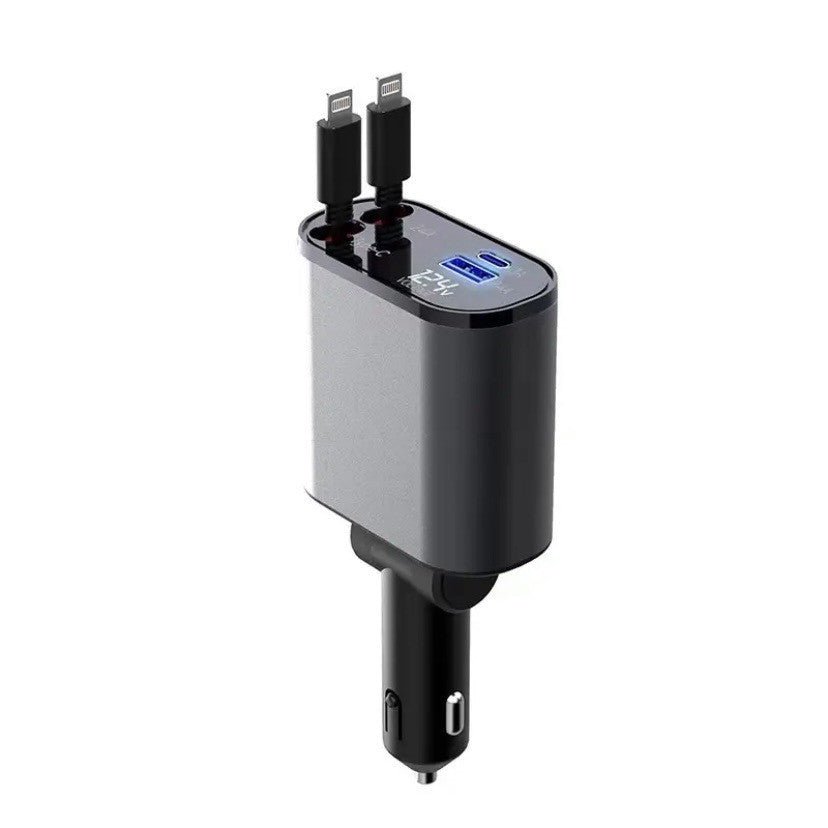 Metal Car Charger 100W Super Fast Charging Car Cigarette Lighter USB And TYPE - C Adapter - Expo GMetal Silver Gray100W0
