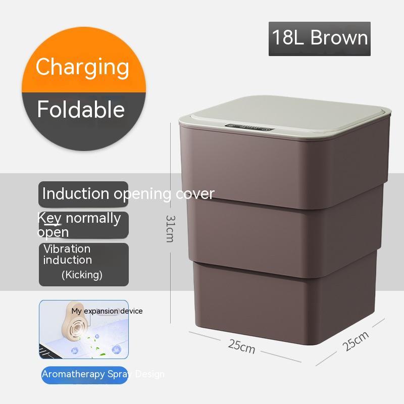 Smart Trash Can With Lid For Bedroom And Living Room Kitchen Storage Box Trash Can Induction Small Car Box Automatic Smart Dustbin Smart Trash Bin - Expo GBrown base version18L0