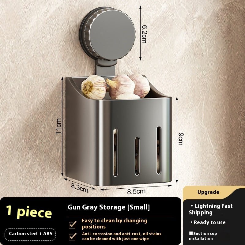 Onion, Ginger And Garlic Storage Box Wall - mounted Suction Cup Storage Rack - Expo GGray Small SizeOnion, Ginger And Garlic Storage Box Wall - mounted Suction