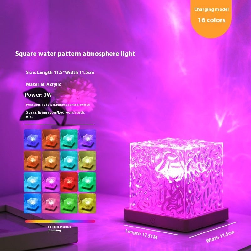 LED Water Ripple Ambient Night Light USB Rotating Projection Crystal Table Lamp RGB Dimmable Home Decoration 16 Color Gifts - Expo GPlastic base 16colorsRemote control0