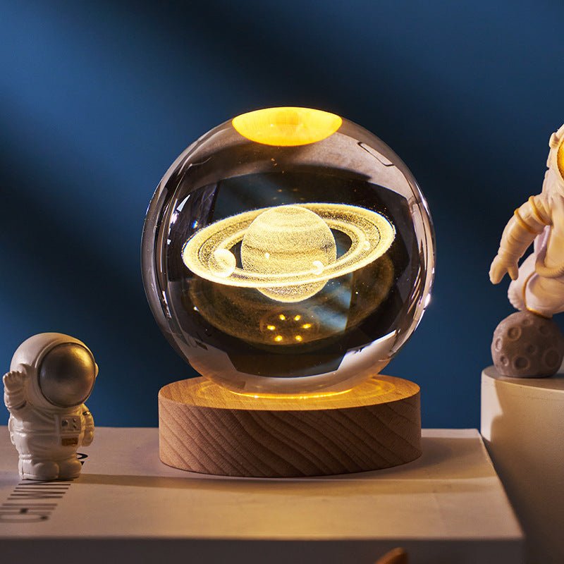 Luminous Starry Sky And Planets Moon Moon Crystal Ball Small Night Lamp Projection Ambience Light Creative Gift New Strange Gift - Expo GSolid Wood Lamp HolderSaturn 6CM0