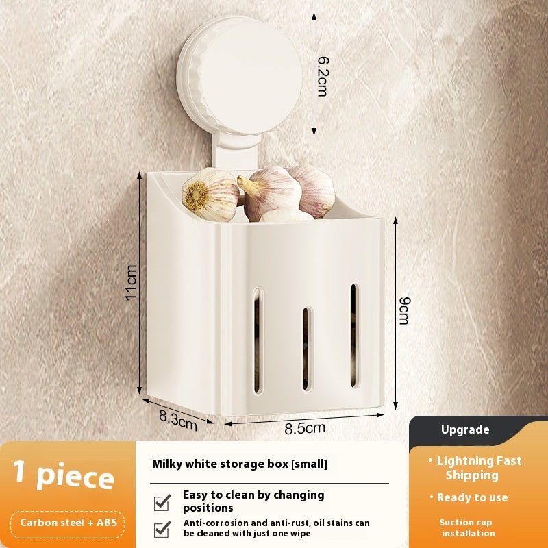 Onion, Ginger And Garlic Storage Box Wall - mounted Suction Cup Storage Rack - Expo GMilky White Small SizeOnion, Ginger And Garlic Storage Box Wall - mounted Suction