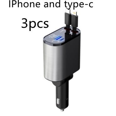 Metal Car Charger 100W Super Fast Charging Car Cigarette Lighter USB And TYPE - C Adapter - Expo GMetal Silver Gray3pcs100W0