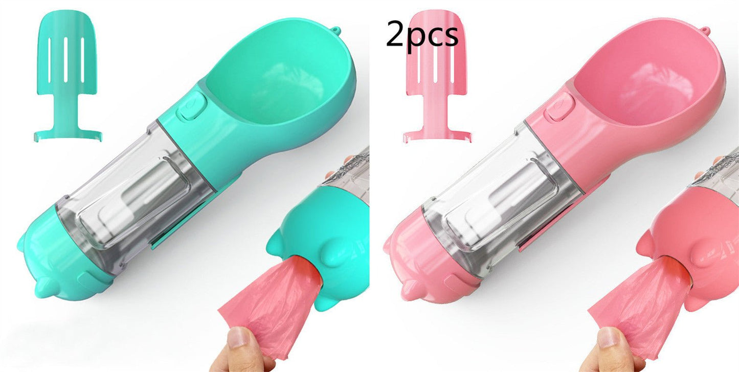 Pet Water Bottle Feeder Bowl Garbage Bag Storage Portable Pet Outdoor Travel 3 In 1 Dog Water Bottle - Expo GBlue pink 2pcs.300ml0
