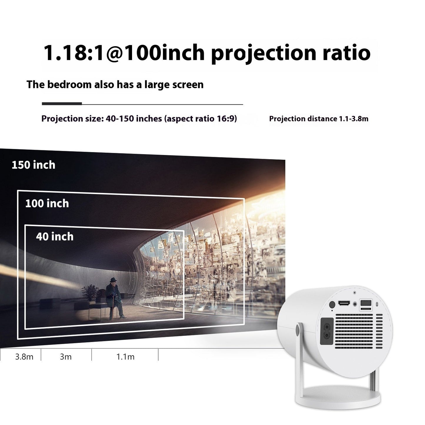 Portable Projector Small Straight Projector For Home Use 180 Degrees Projection Angle Automatic Focus Home Video Projector - Expo GHY300British Standard0