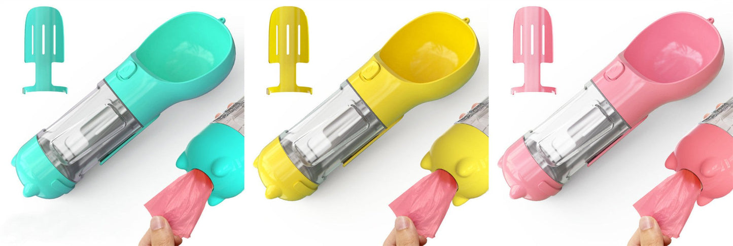 Pet Water Bottle Feeder Bowl Garbage Bag Storage Portable Pet Outdoor Travel 3 In 1 Dog Water Bottle - Expo GBlue pink yellow300ml0