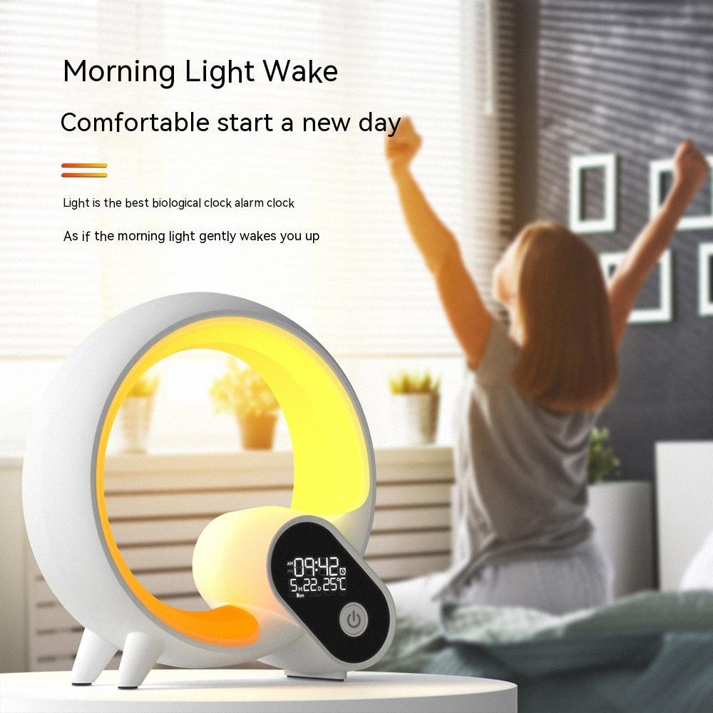 Creative Q Light Analog Sunrise Digital Display Alarm Clock Bluetooth Audio Intelligent Wake - up Q Colorful Atmosphere Light - Expo GBlackUSB0