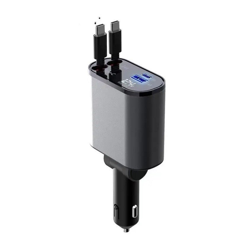 Metal Car Charger 100W Super Fast Charging Car Cigarette Lighter USB And TYPE - C Adapter - Expo GMetal Silver Gray100W0