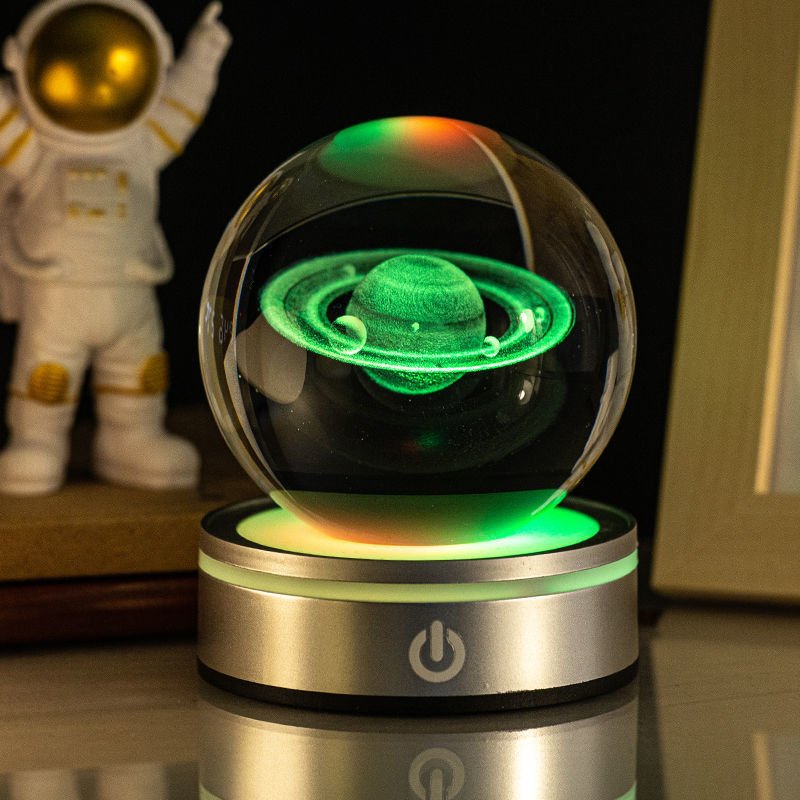 Creative 3D Inner Carving Luminous Crystal Ball Colorful Gradient Small Night Lamp Home Decorations Gifts Selection - Expo GSaturn8cm0