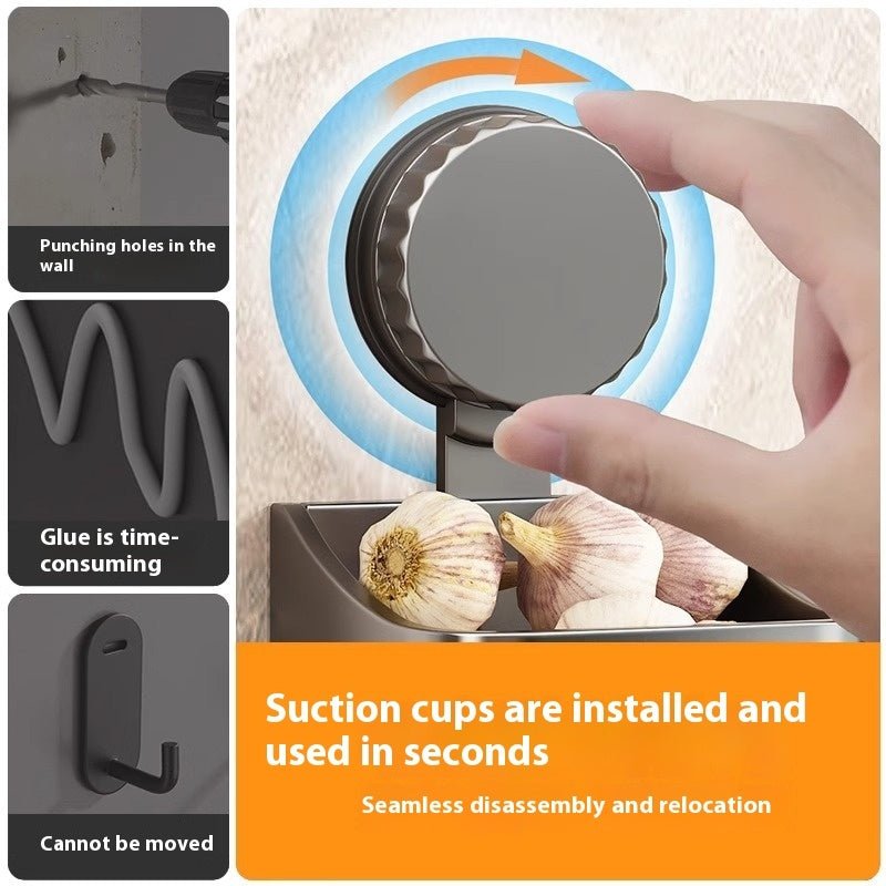 Onion, Ginger And Garlic Storage Box Wall - mounted Suction Cup Storage Rack - Expo GGray Small SizeOnion, Ginger And Garlic Storage Box Wall - mounted Suction