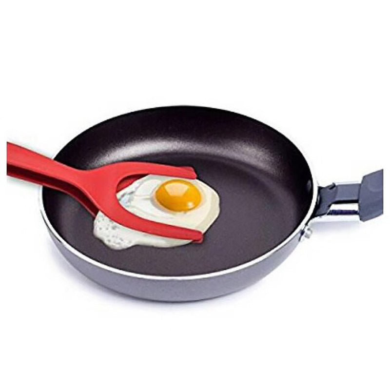 2 In 1 Grip And Flip Tongs Egg Spatula Tongs Clamp Pancake Fried Egg French Toast Omelet Overturned Kitchen Accessories - Expo GGrey0