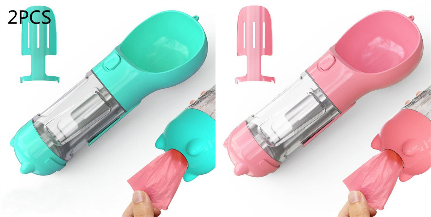 Pet Water Bottle Feeder Bowl Garbage Bag Storage Portable Pet Outdoor Travel 3 In 1 Dog Water Bottle - Expo GBlue 2pcs pink300ml0