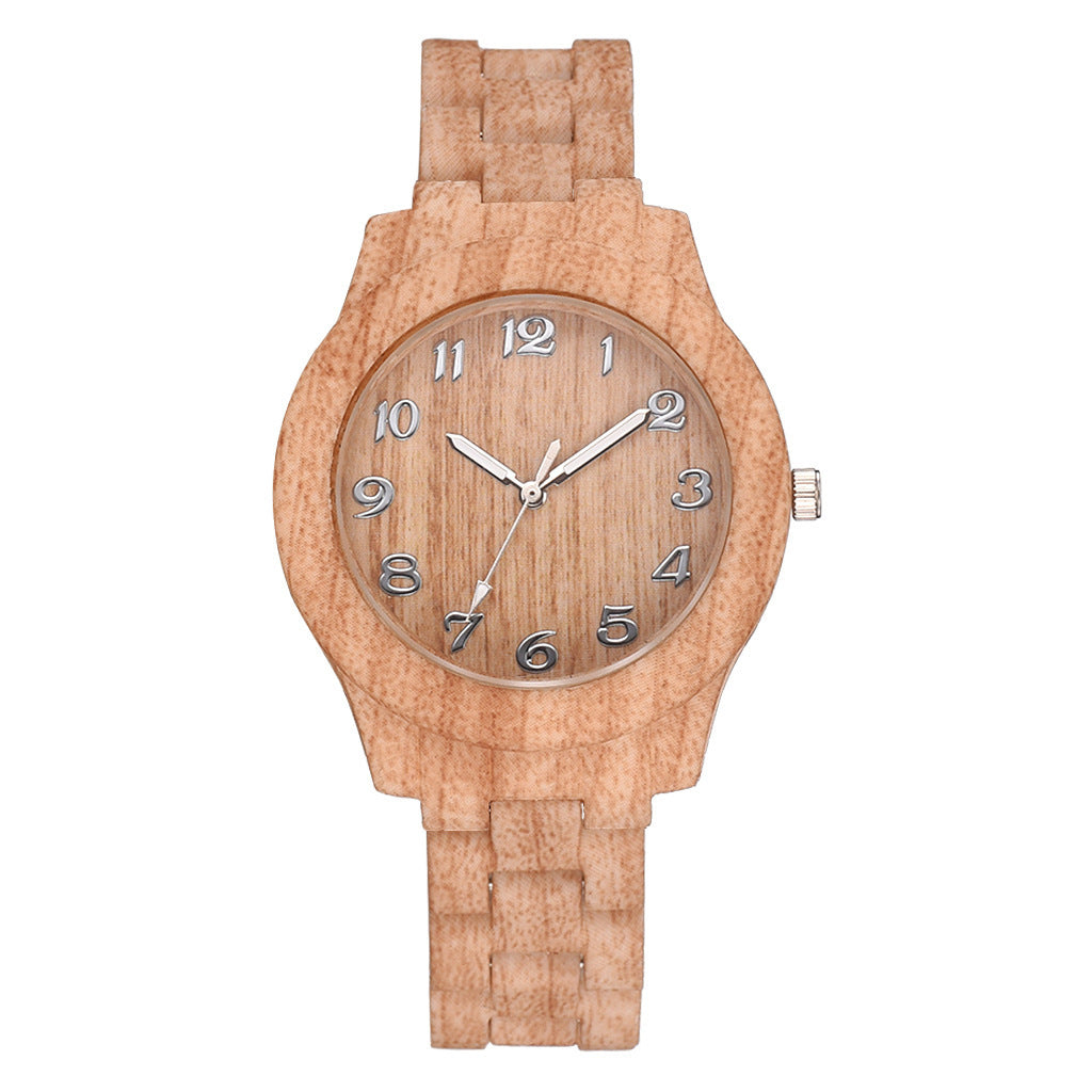 Men And Women Couple Fashion Quartz Watches, Wood Grain Retro Simple