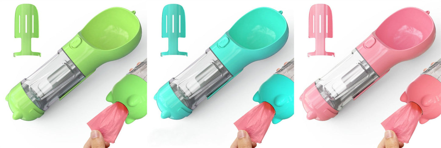Pet Water Bottle Feeder Bowl Garbage Bag Storage Portable Pet Outdoor Travel 3 In 1 Dog Water Bottle - Expo GGreen blue pink300ml0