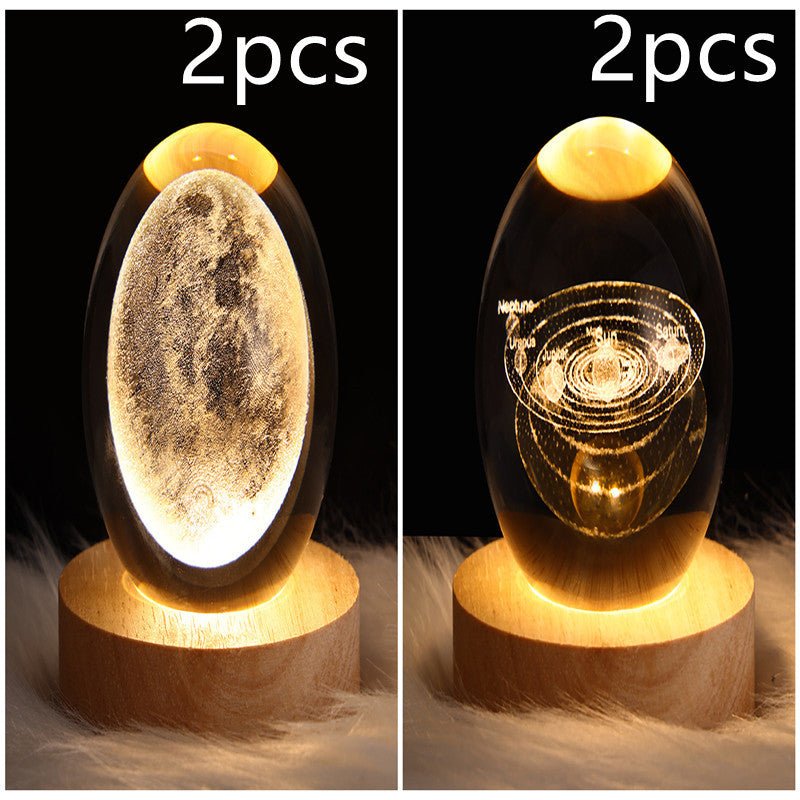 LED Night Light Galaxy Crystal Ball Table Lamp 3D Planet Moon Lamp Bedroom Home Decor For Kids Party Children Birthday Gifts - Expo GSolid Wood SeatSet36USB0