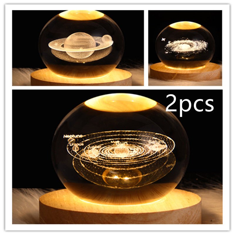 LED Night Light Galaxy Crystal Ball Table Lamp 3D Planet Moon Lamp Bedroom Home Decor For Kids Party Children Birthday Gifts - Expo GSolid Wood SeatSet29USB0