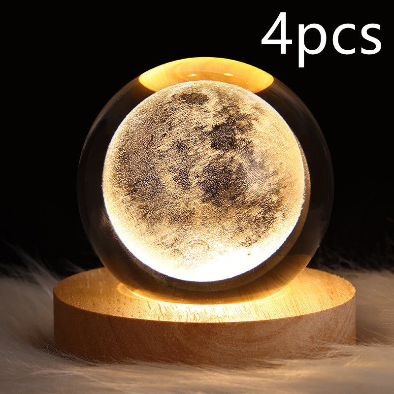 LED Night Light Galaxy Crystal Ball Table Lamp 3D Planet Moon Lamp Bedroom Home Decor For Kids Party Children Birthday Gifts - Expo GSolid Wood SeatSet31USB0