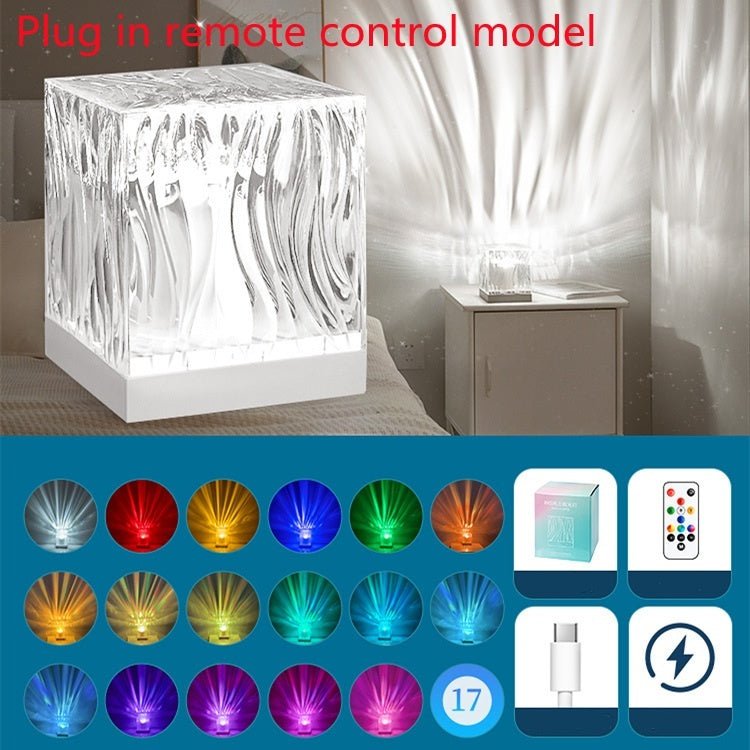 LED Water Ripple Ambient Night Light USB Rotating Projection Crystal Table Lamp RGB Dimmable Home Decoration 16 Color Gifts - Expo GWater ripple plug in modelUSB0
