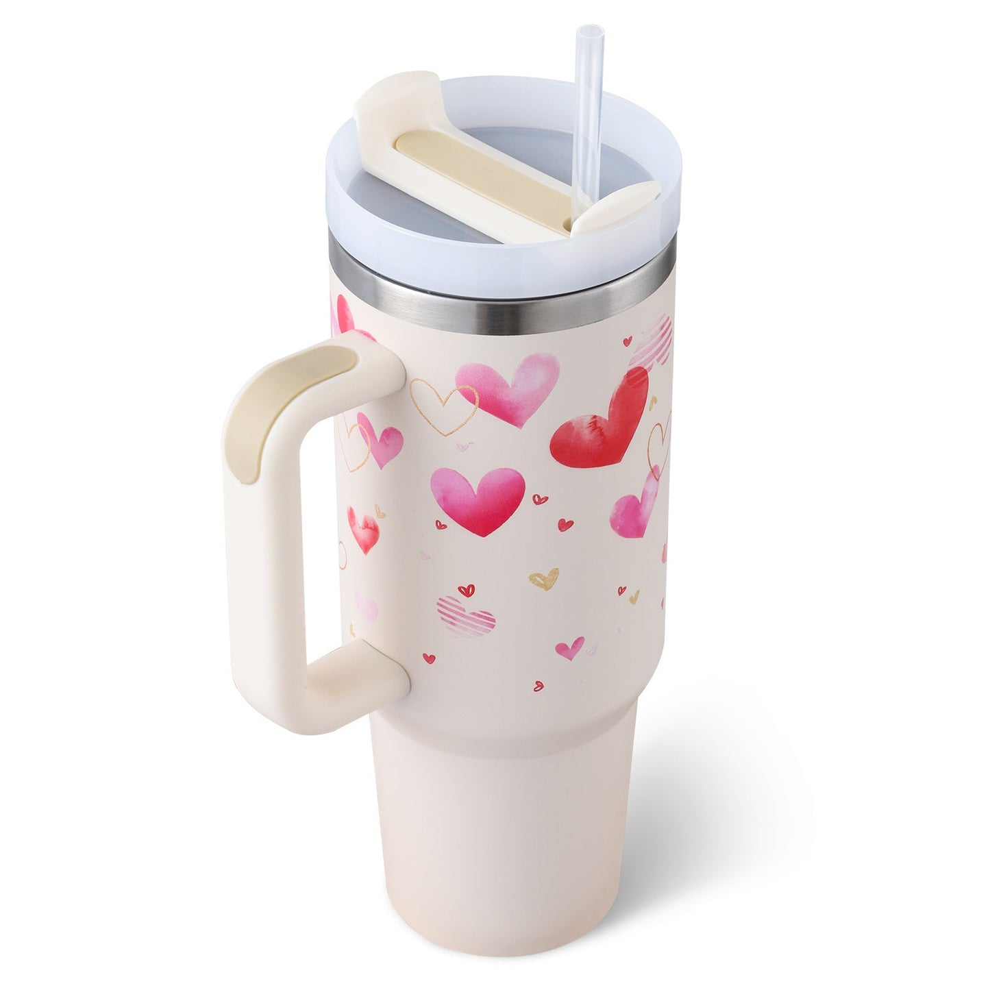 40 Oz Tumbler With Handle Straw Insulated, Stainless Steel Spill Proof Vacuum Coffee Cup Tumbler With Lid Tapered Mug Gifts For Valentine Lover Suitable For Car Gym Office Travel - Expo GPink love B1200ML1PC0