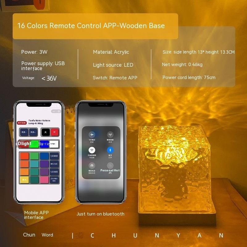 LED Water Ripple Ambient Night Light USB Rotating Projection Crystal Table Lamp RGB Dimmable Home Decoration 16 Color Gifts - Expo GTricolor dimmingUSB0