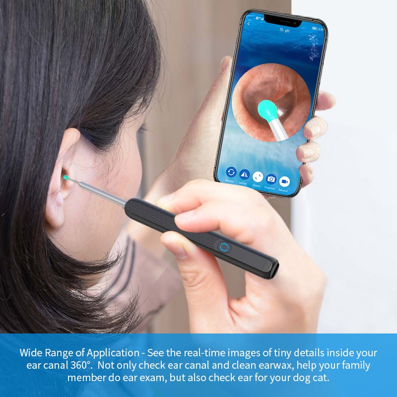 NE3 Ear Cleaner Otoscope Ear Wax Removal Tool With Camera LED Light Wireless Ear Endoscope Ear Cleaning Kit For I - phone - Expo GBlackUSB0