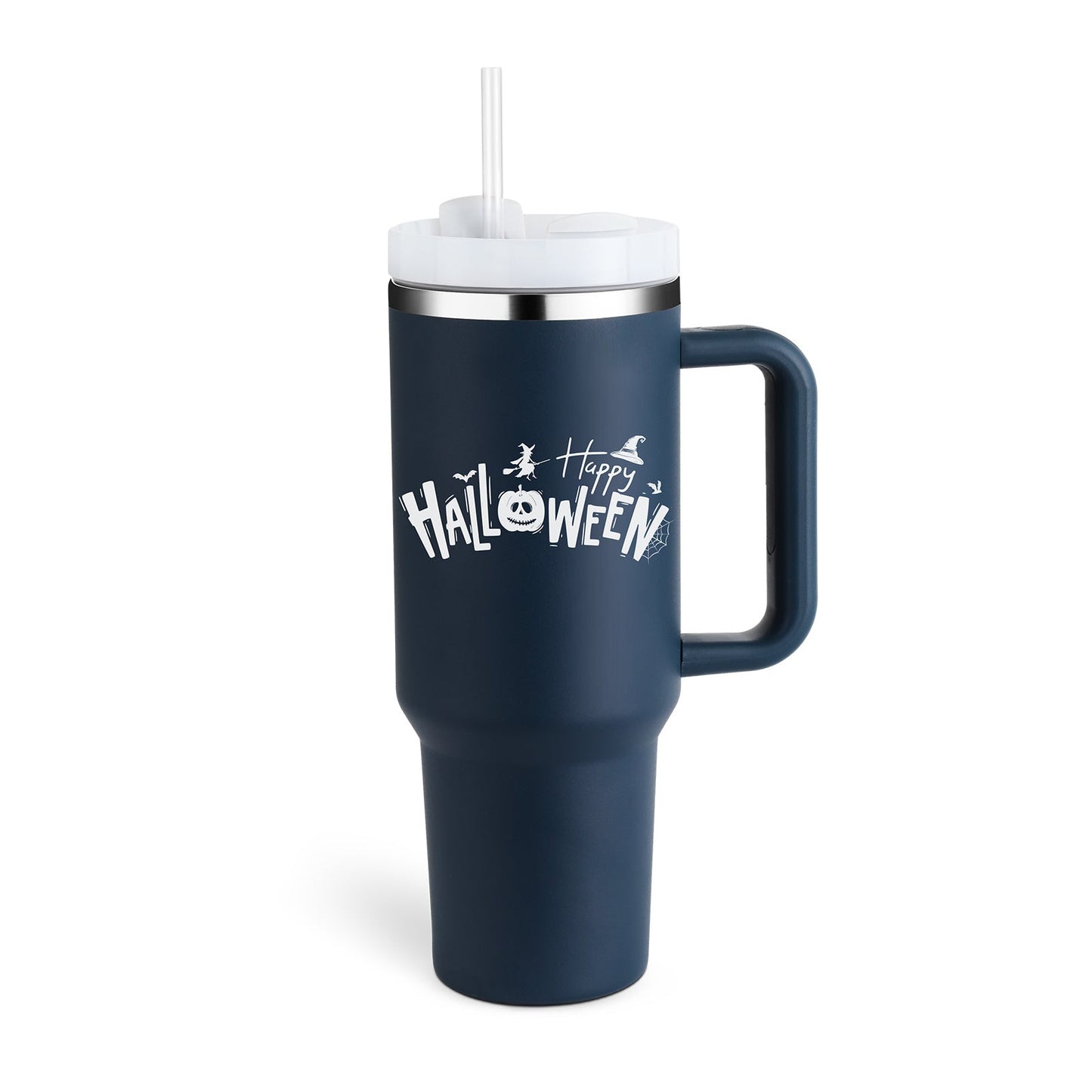 40 Oz Tumbler With Handle Straw Insulated, Stainless Steel Spill Proof Vacuum Coffee Cup Tumbler With Lid Tapered Mug Gifts For Valentine Lover Suitable For Car Gym Office Travel - Expo GHalloween dark Blue1200ML1PC0