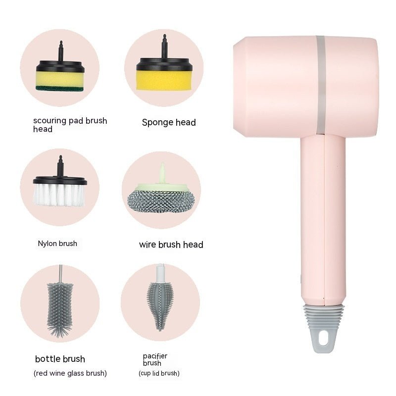 Electric Cleaning Brush Dishwashing Brush Automatic Wireless USB Rechargeable Professional Kitchen Bathtub Tile Cleaning Brushes - Expo GPinkSix headed0