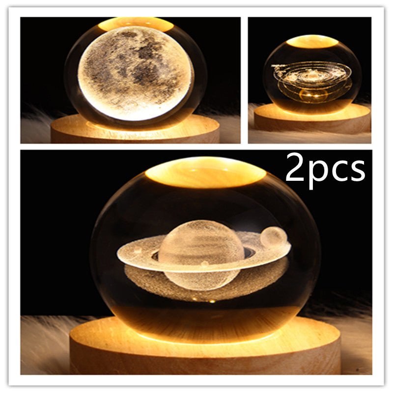 LED Night Light Galaxy Crystal Ball Table Lamp 3D Planet Moon Lamp Bedroom Home Decor For Kids Party Children Birthday Gifts - Expo GSolid Wood SeatSet17USB0