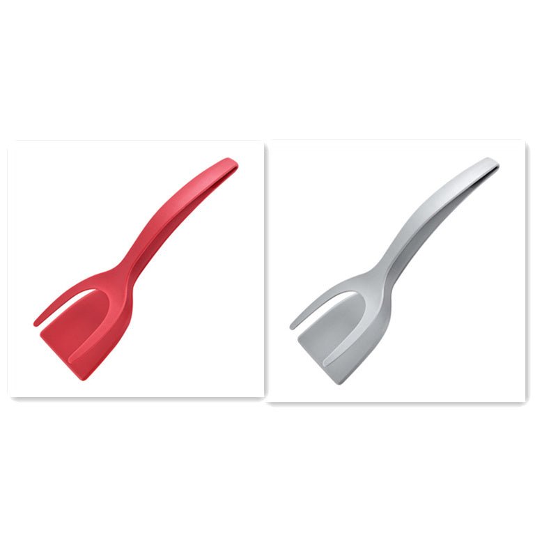 2 In 1 Grip And Flip Tongs Egg Spatula Tongs Clamp Pancake Fried Egg French Toast Omelet Overturned Kitchen Accessories - Expo GRed gray0