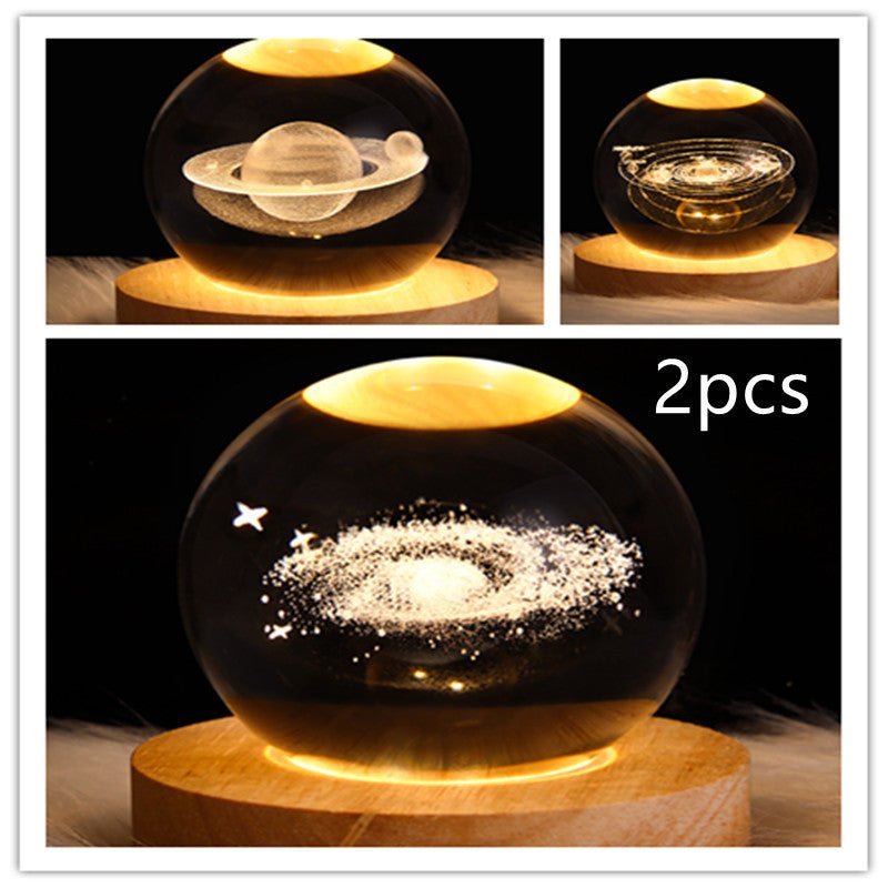LED Night Light Galaxy Crystal Ball Table Lamp 3D Planet Moon Lamp Bedroom Home Decor For Kids Party Children Birthday Gifts - Expo GSolid Wood SeatSet28USB0