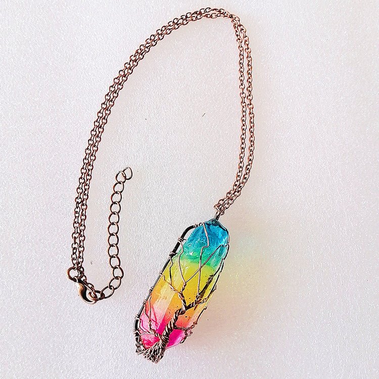 Hot Selling Stone Crystal Pillar Tree Of Life Pendant Ins Fashion Necklace - Expo GColorful chain1PCS0