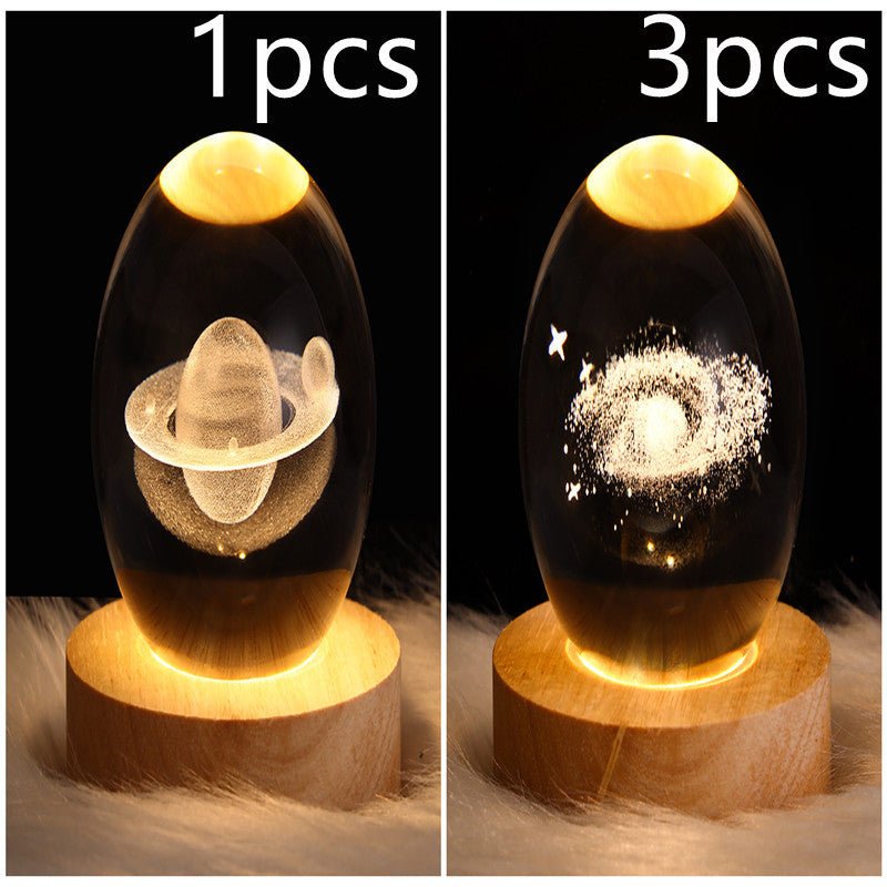 LED Night Light Galaxy Crystal Ball Table Lamp 3D Planet Moon Lamp Bedroom Home Decor For Kids Party Children Birthday Gifts - Expo GSolid Wood SeatSet27USB0