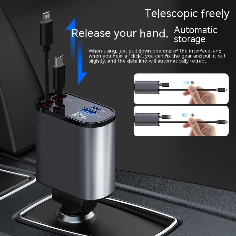 Metal Car Charger 100W Super Fast Charging Car Cigarette Lighter USB And TYPE - C Adapter - Expo GMetal Silver Gray100W0