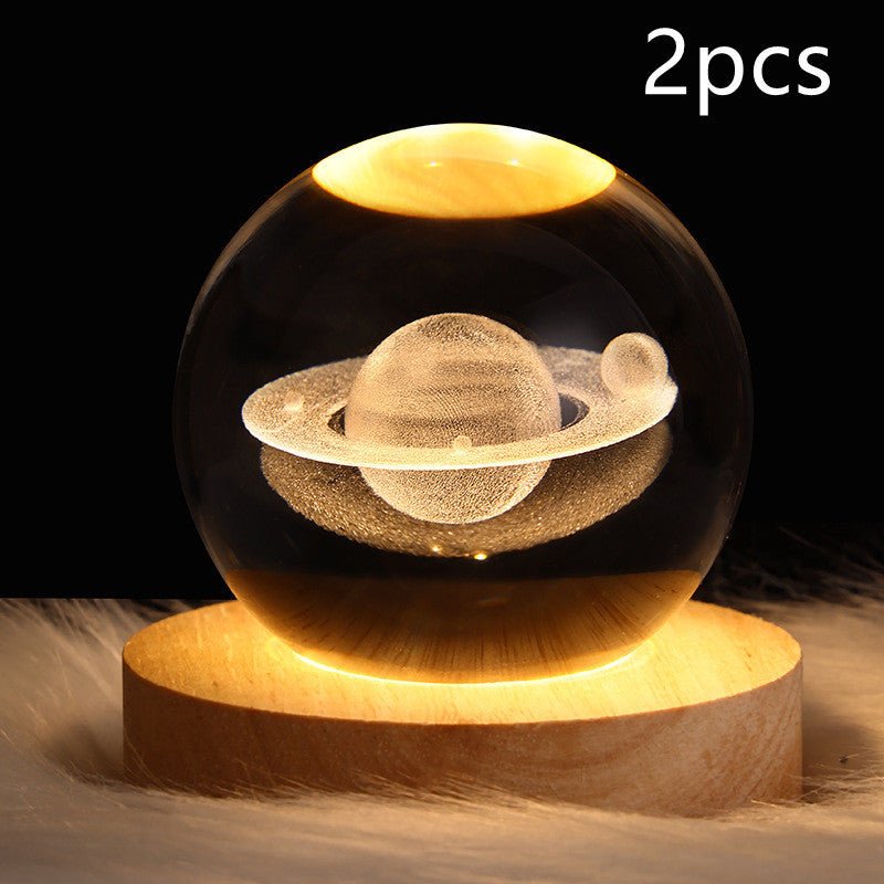 LED Night Light Galaxy Crystal Ball Table Lamp 3D Planet Moon Lamp Bedroom Home Decor For Kids Party Children Birthday Gifts - Expo GSolid Wood SeatSet1USB0