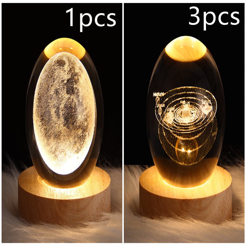 LED Night Light Galaxy Crystal Ball Table Lamp 3D Planet Moon Lamp Bedroom Home Decor For Kids Party Children Birthday Gifts - Expo GSolid Wood SeatSet40USB0