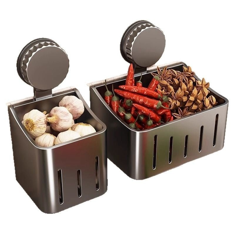 Onion, Ginger And Garlic Storage Box Wall - mounted Suction Cup Storage Rack - Expo GGray Small SizeOnion, Ginger And Garlic Storage Box Wall - mounted Suction
