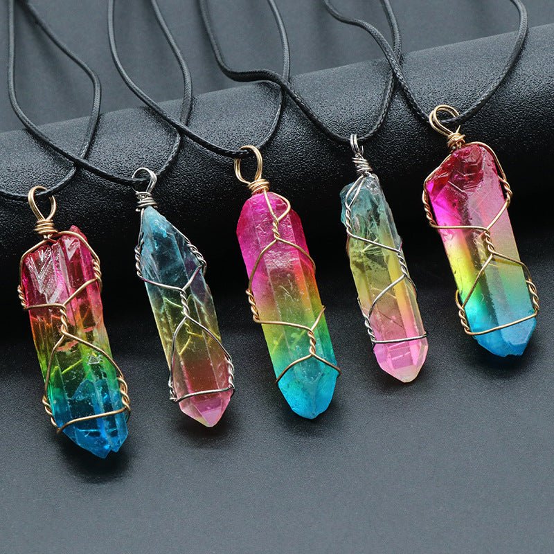 Hot Selling Stone Crystal Pillar Tree Of Life Pendant Ins Fashion Necklace - Expo GWhite1PCS0