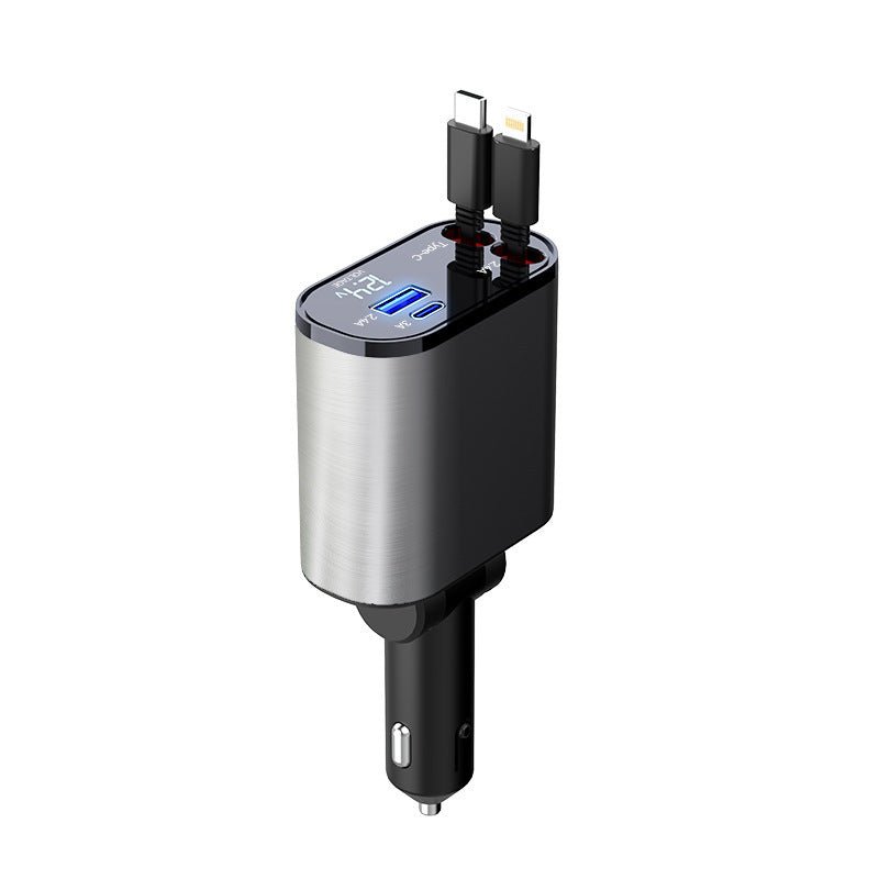 Metal Car Charger 100W Super Fast Charging Car Cigarette Lighter USB And TYPE - C Adapter - Expo GMetal Silver Gray100W0