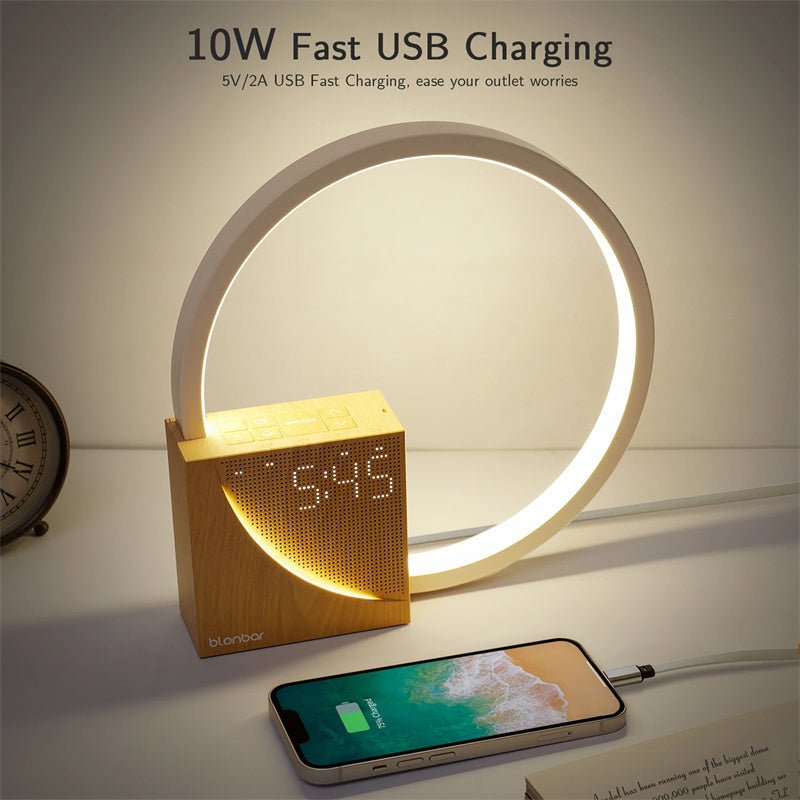 Bedside Lamp Touch Table Lamp With Natural Sounds, Desk Lamp With Alarm Clock, Touch Control 3 Levels Brightness Home Decor - Expo GUSWooden0