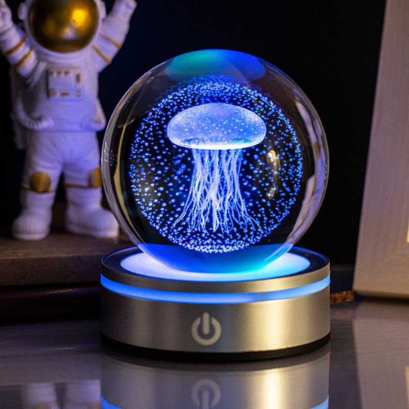 Creative 3D Inner Carving Luminous Crystal Ball Colorful Gradient Small Night Lamp Home Decorations Gifts Selection - Expo GJellyfish8cm0